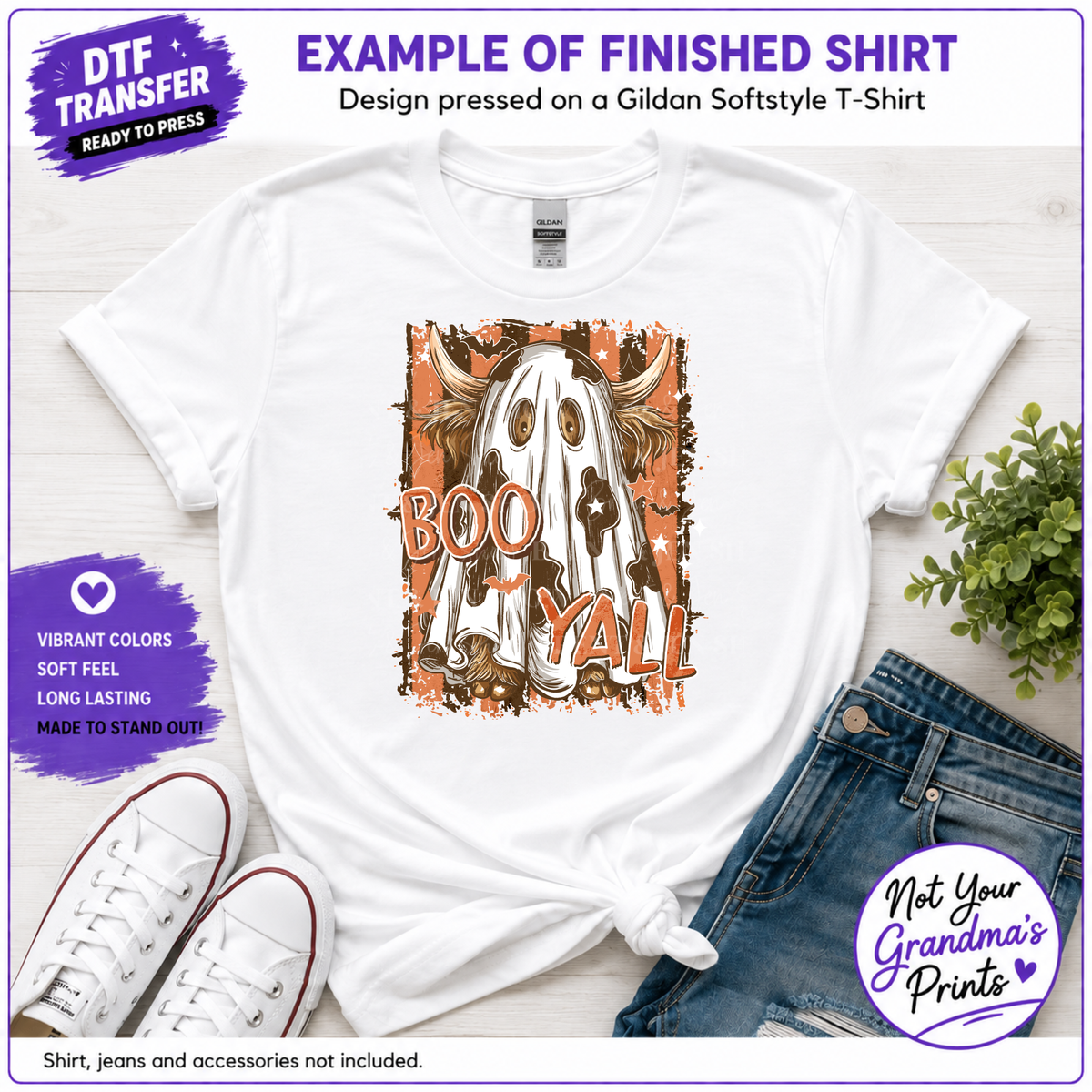 Boo Y'all Highland Cow Ghost DTF Transfer (Ready-to-Press)
