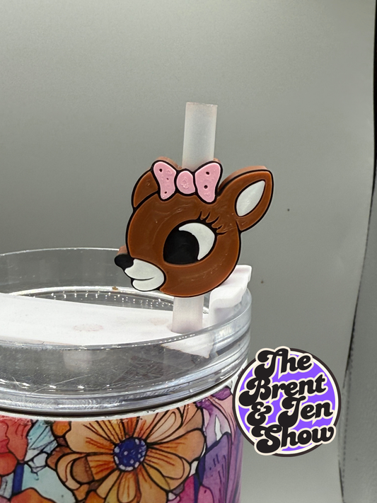 Dainty Deer Straw Topper with Pink Bow  - 3D Printed