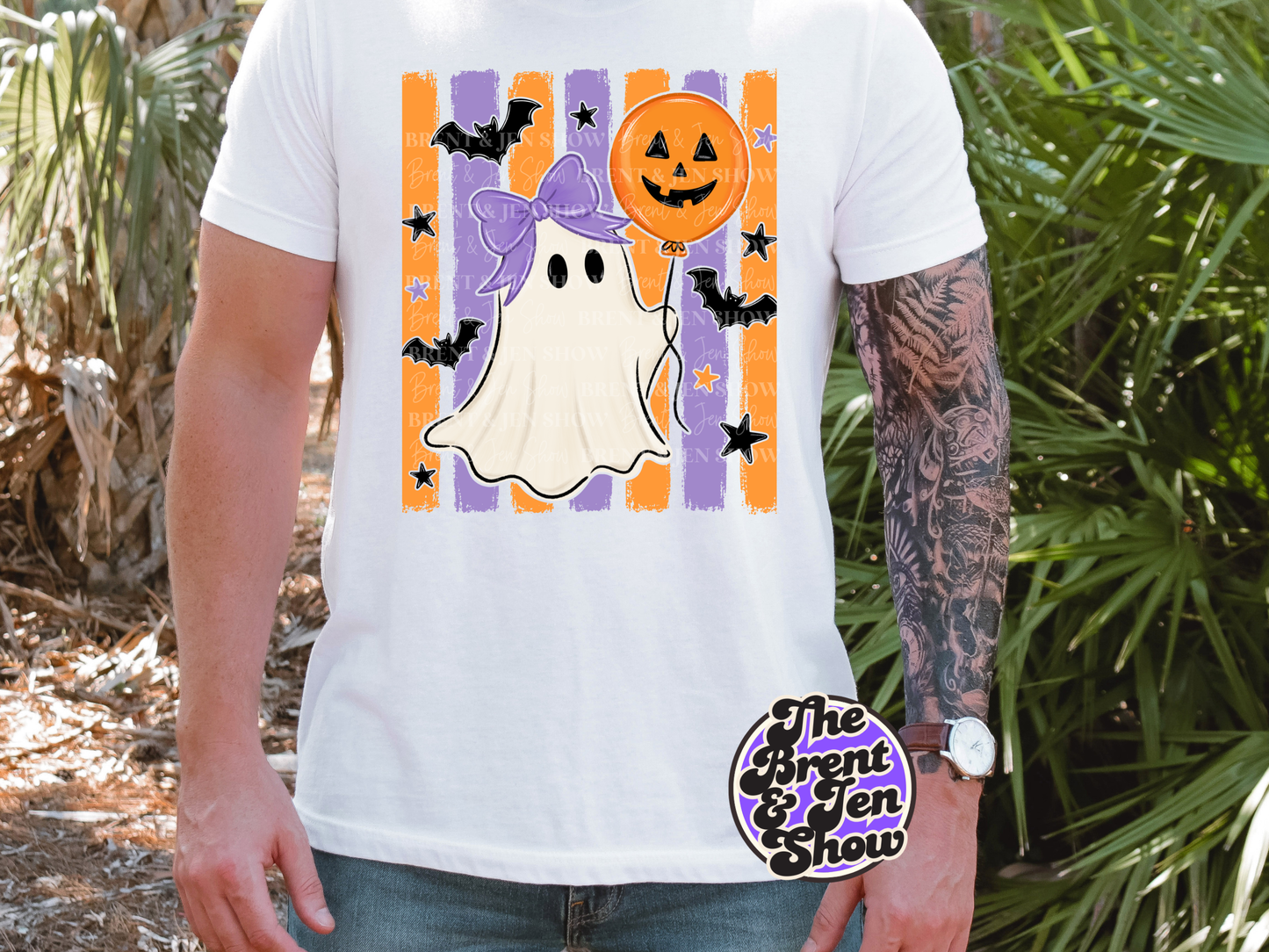 Striped Ghost With Balloon DTF/Sublimation Transfer, Ready to Press