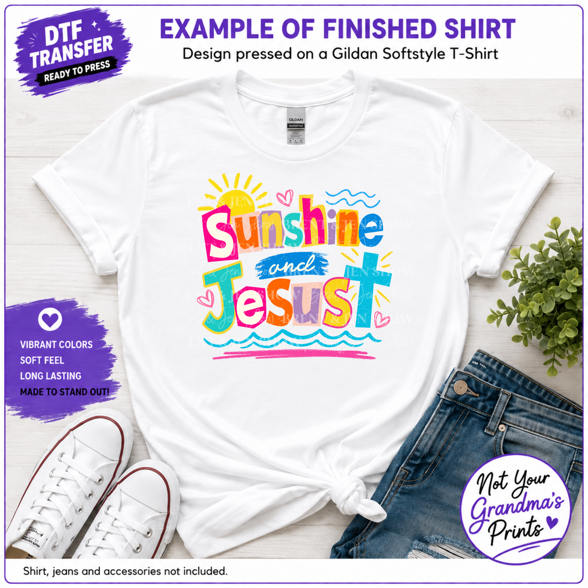 Sunshine and Jesus DTF or Sublimation Transfer: Christian Apparel Graphic