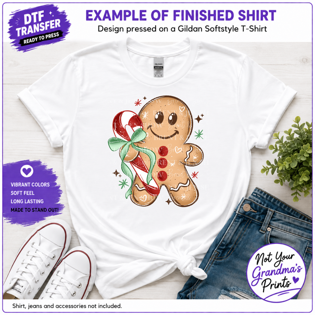 Gingerbread Man Candy Cane DTF Transfer (Ready-to-Press)