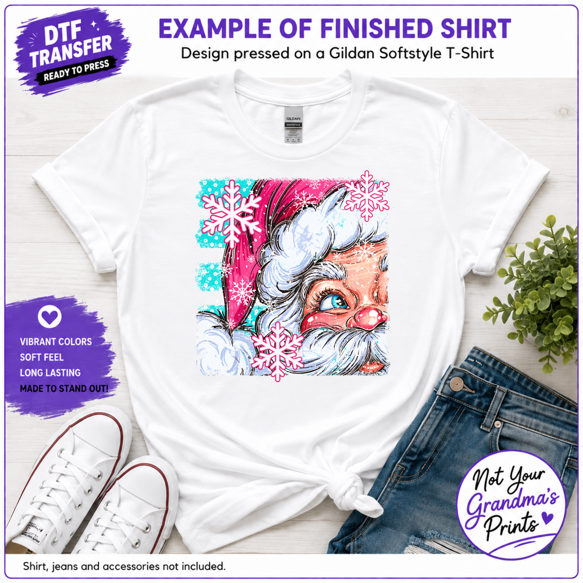 Pink Santa Peekaboo DTF Transfer: Retro Christmas Design (Ready-to-Press)