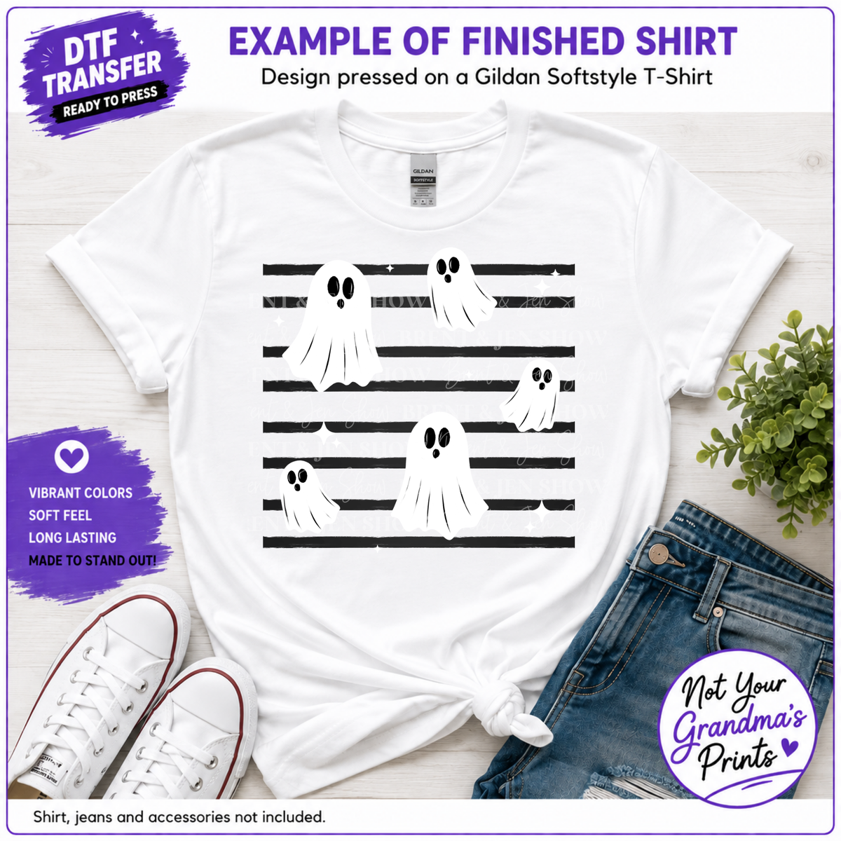 Spooky Ghost DTF Transfer Ready to Press, Retro Halloween Design