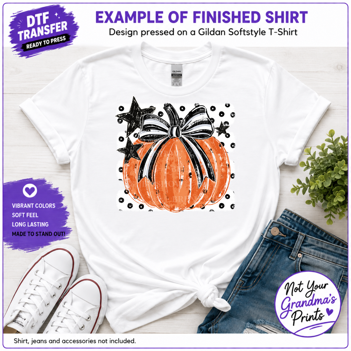 Pumpkin Bow DTF Transfer: Grunge Halloween Print (Ready-to-Press)
