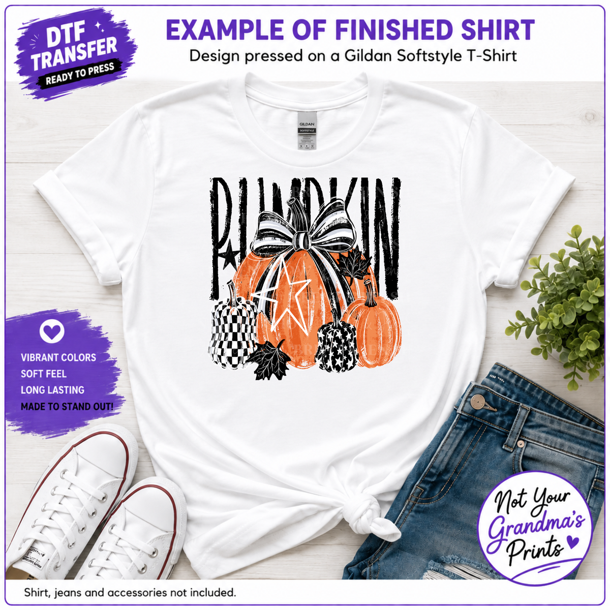 Black & Orange Pumpkin Bow DTF Transfer (Ready-to-Press)