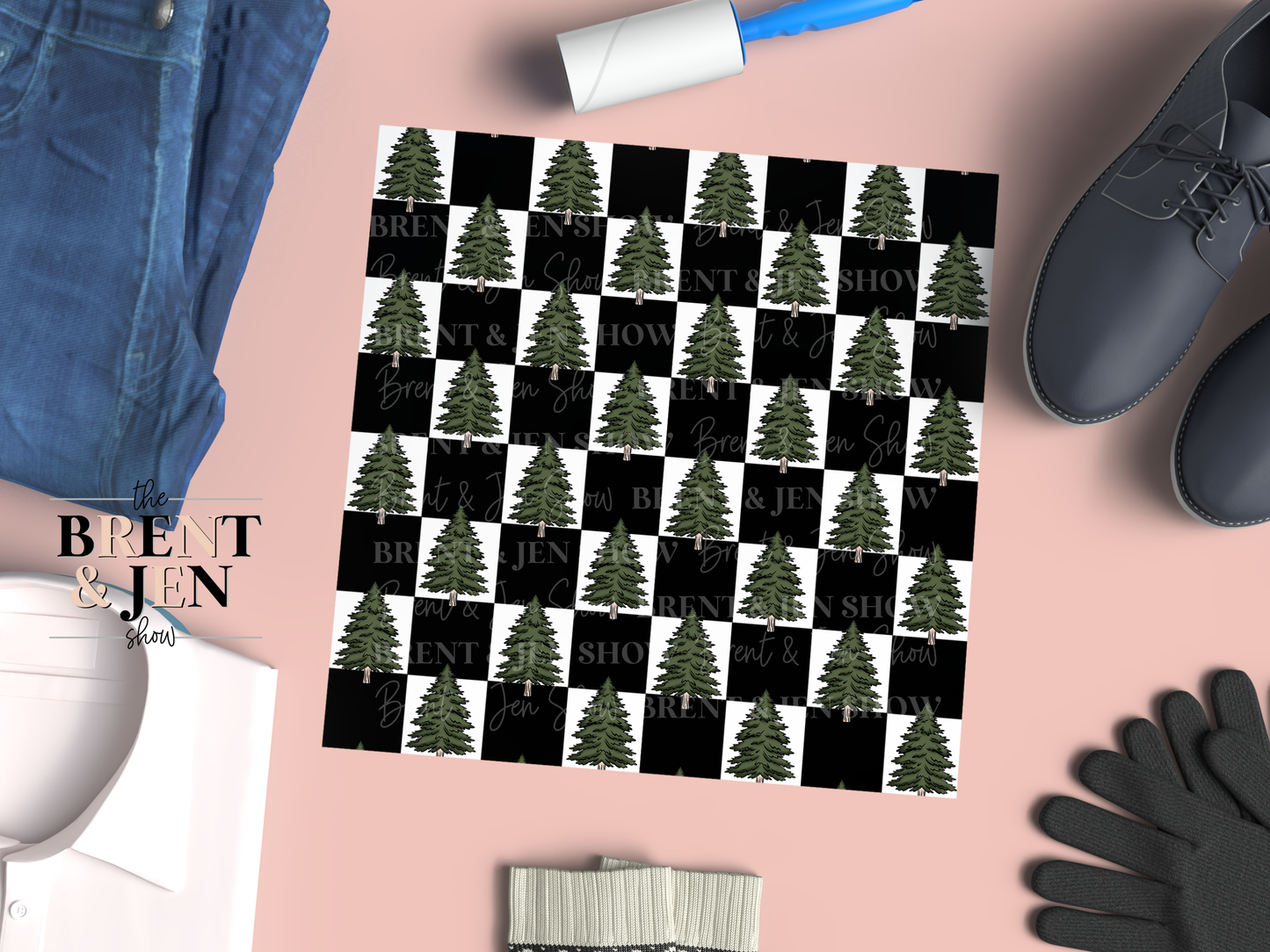 Cozy & Comfy, Pine Tree Checkerboard, Printed Patterned Vinyl