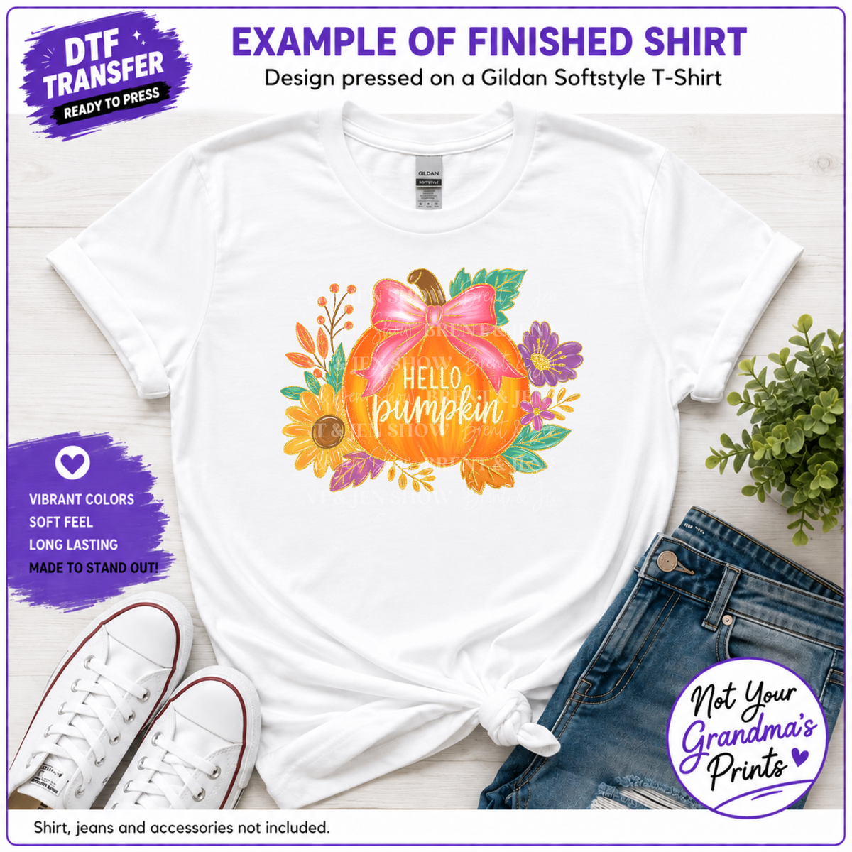 Hello Pumpkin Fall Design DTF/Sublimation Transfer, Ready to Press
