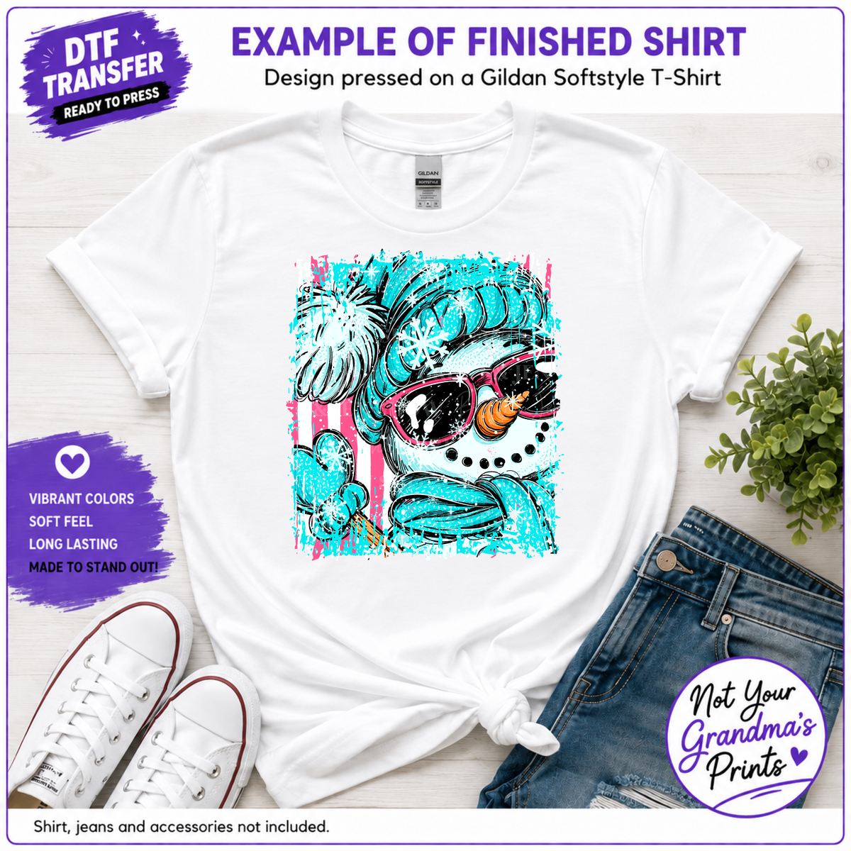 Sassy Pink Turquoise Snowman DTF Transfer (Ready-to-Press)