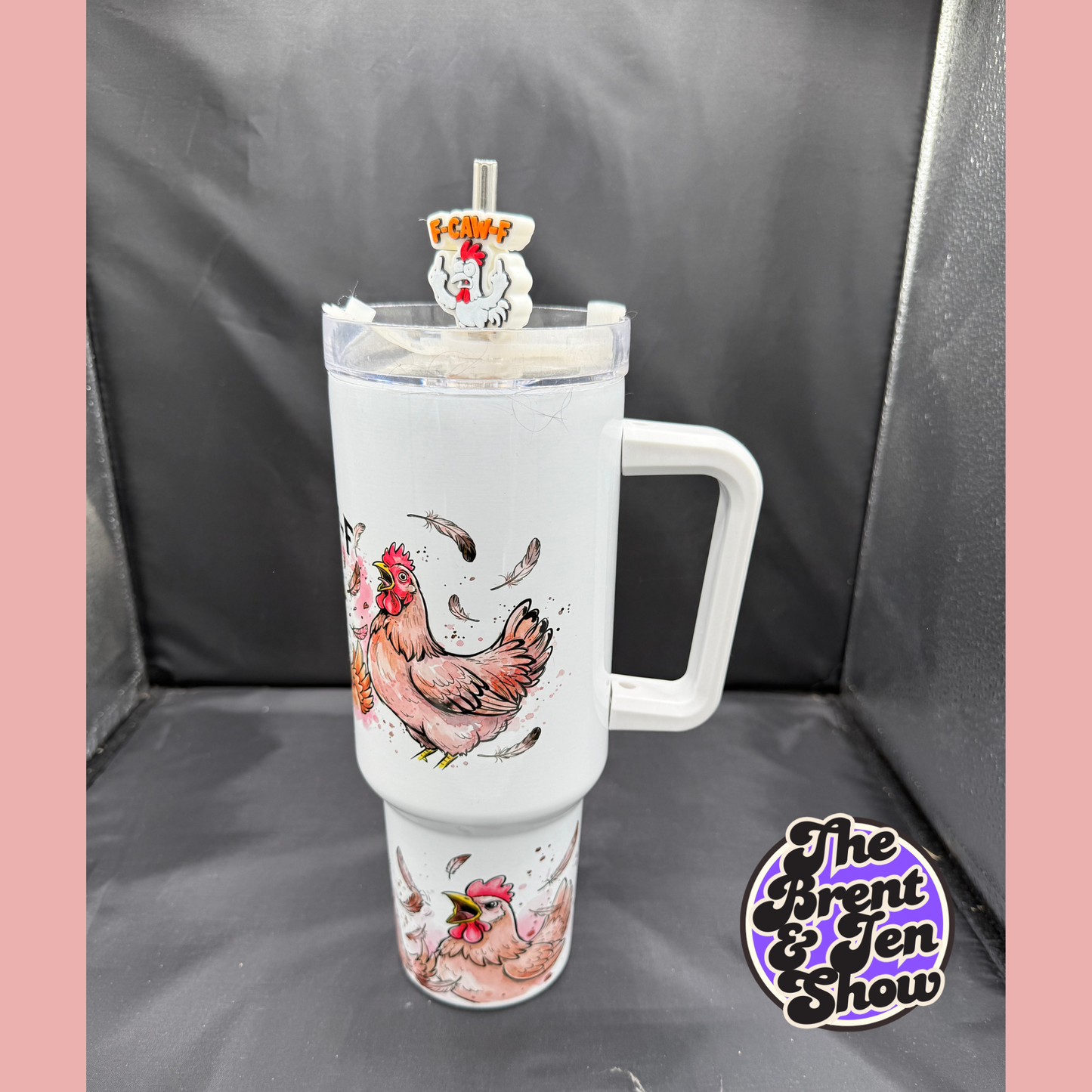 F-CAW-F Screaming Chicken Tumbler with Handle - 40oz Tumbler with Straw Topper