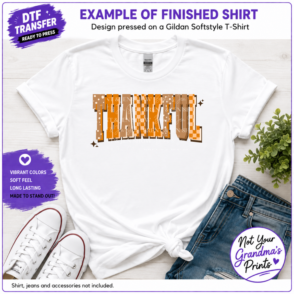 Thankful DTF Transfer: Fall Patterns, Polka Dots, Checkers (Ready-to-Press)