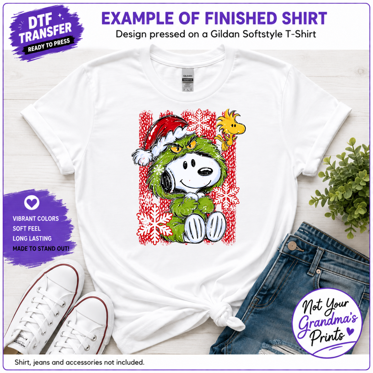 Green Beagle Christmas DTF Transfer, Cute Holiday Ready to Press