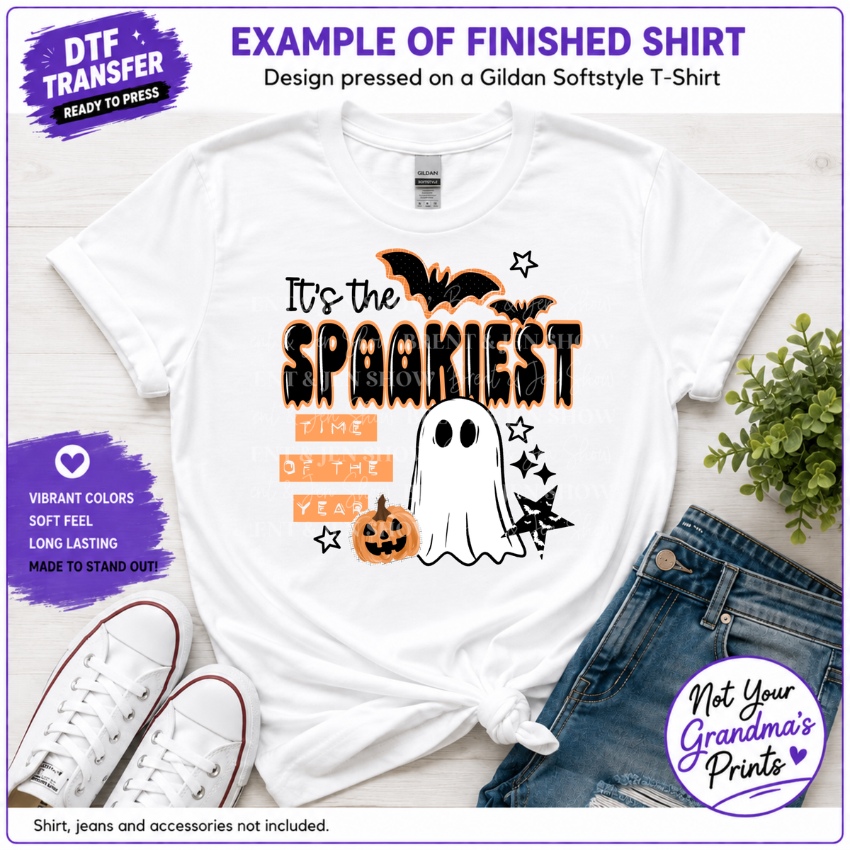 Spookiest Time Ghost Pumpkin Bat Halloween DTF Transfer