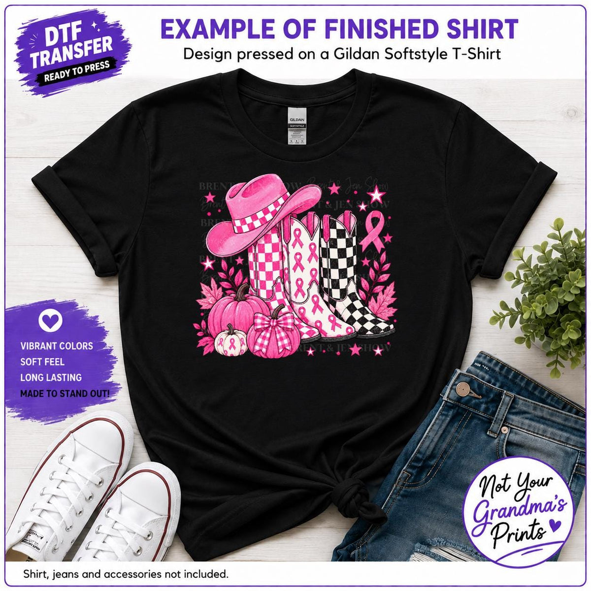 Breast Cancer Awareness, Pink Ribbon Cowgirl Boots DTF Transfer