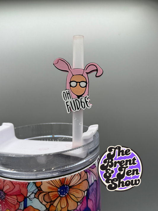 OH FUDGE Pink Bunny Suit Straw Topper