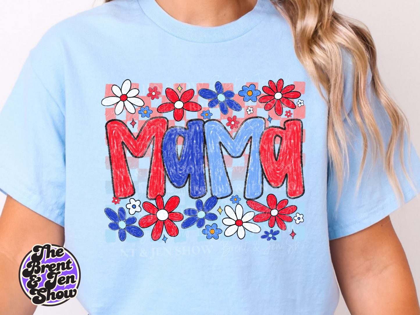 Mama, Red White & Blue Floral Transfer DTF/Sublimation