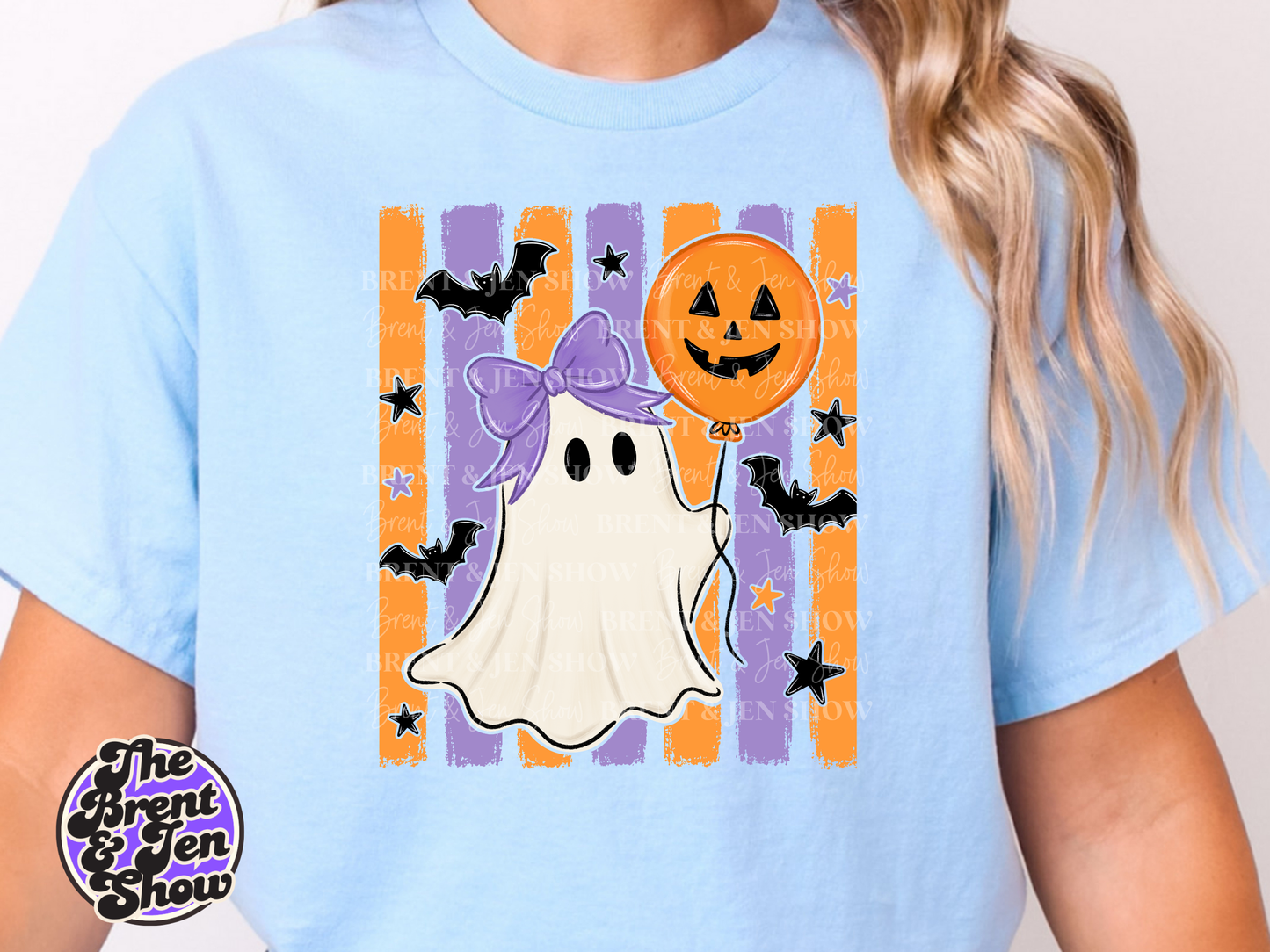 Striped Ghost With Balloon DTF/Sublimation Transfer, Ready to Press