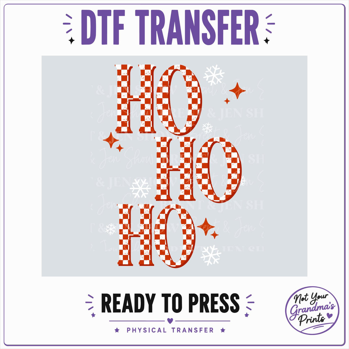 Retro Christmas Checkered Lettering DTF Transfer (Ready-to-Press) - Ho Ho Ho