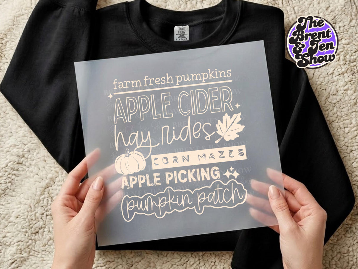 Farm Fresh Pumpkin Patch DTF Transfer: Apple Cider, Hay Rides, Corn Mazes (Ready-to-Press)
