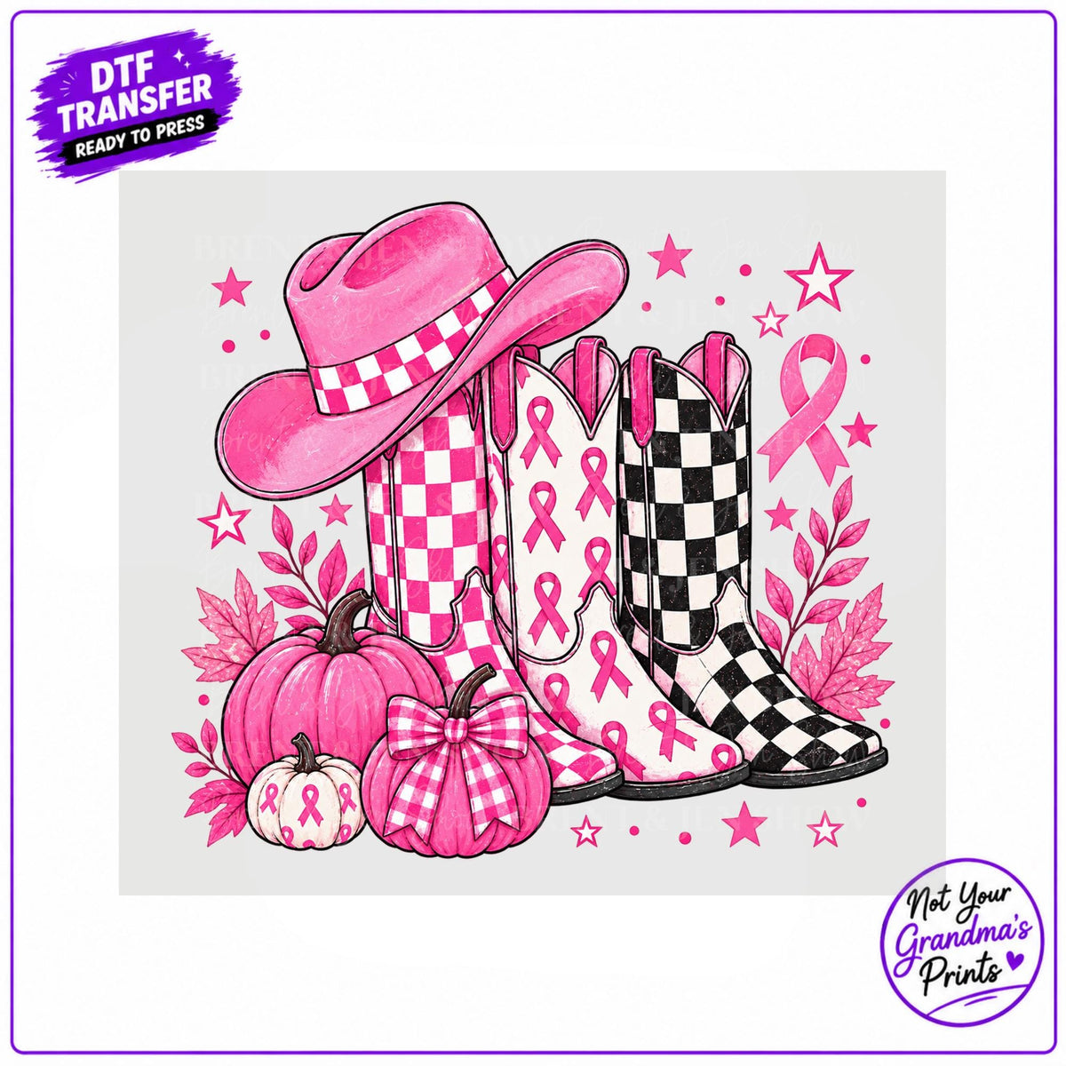 Breast Cancer Awareness, Pink Ribbon Cowgirl Boots DTF Transfer