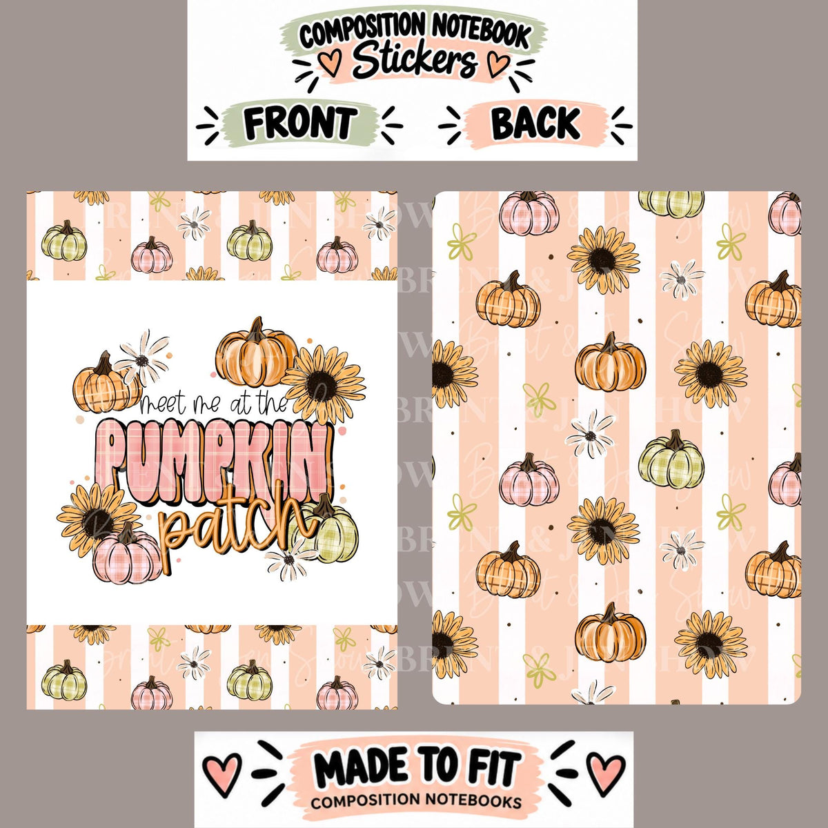 Pumpkin Patch Composition Notebook Cover Stickers, Vinyl Front Back Set
