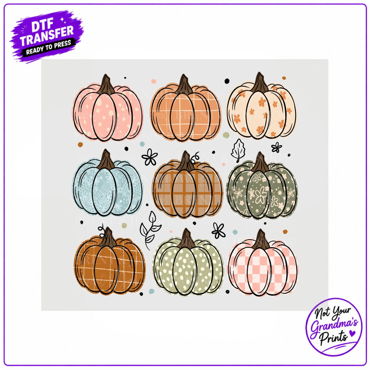 Patterned Pumpkins DTF Transfer: Floral, Plaid, Check Prints (Ready-to-Press)