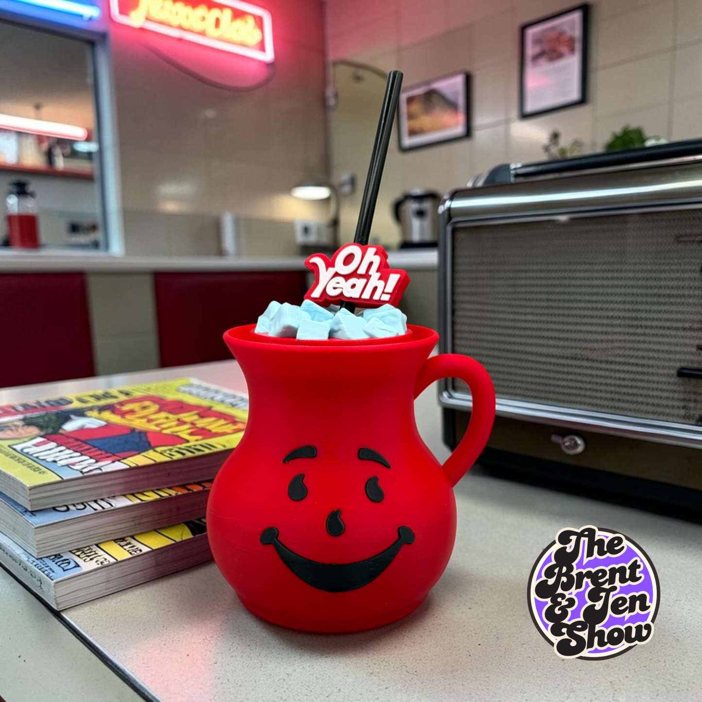 Kool-Aid Man 3D Printed Can Cooler with Straw & Topper