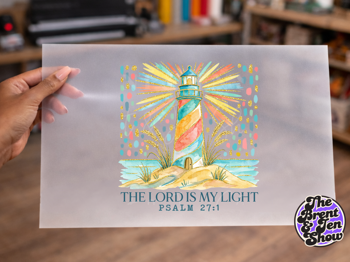 DTF or Sublimation Transfer – Lighthouse Psalm 27:1 Religious Art (Ready-to-Press)