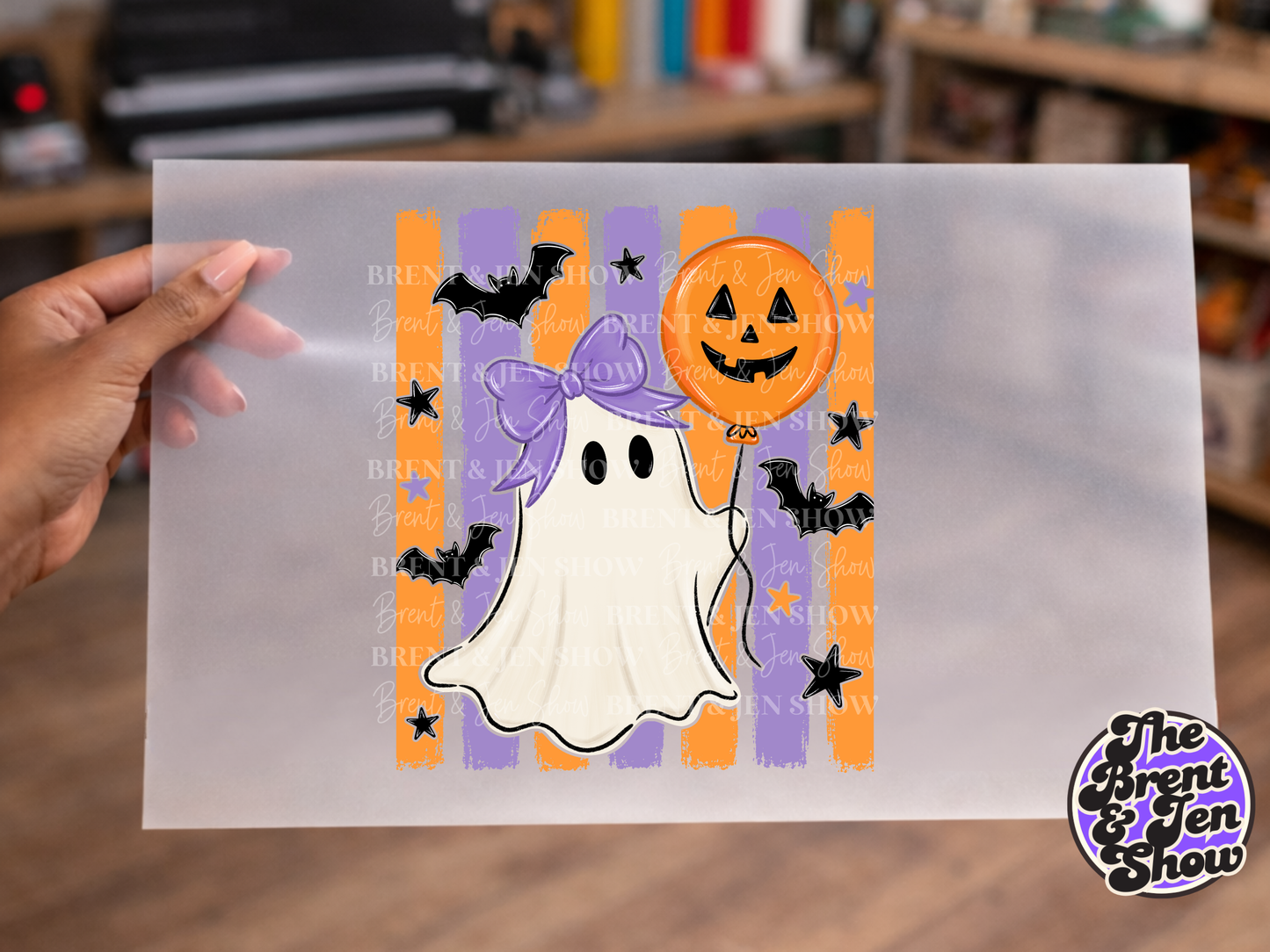 Striped Ghost With Balloon DTF/Sublimation Transfer, Ready to Press