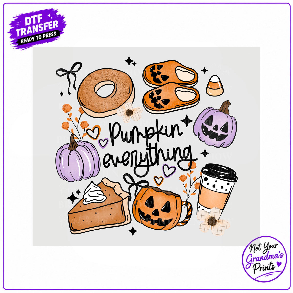 Pumpkin Everything DTF Transfer: Fall Food, Slippers, Coffee (Ready-to-Press)