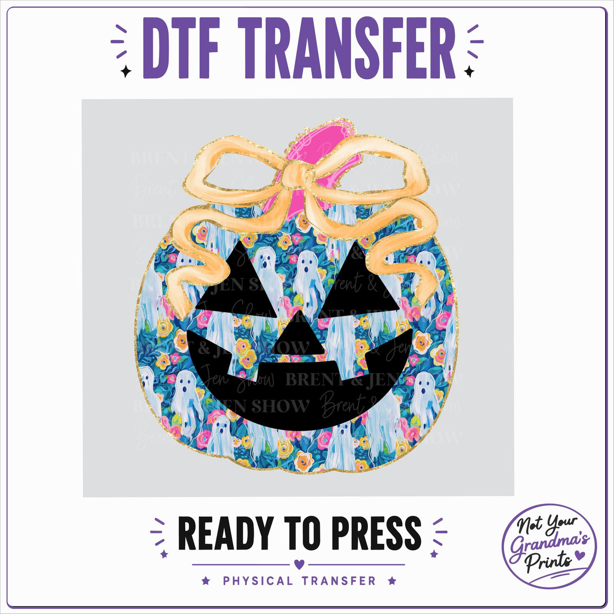 Floral Ghost Pumpkin DTF Transfer (Ready-to-Press)