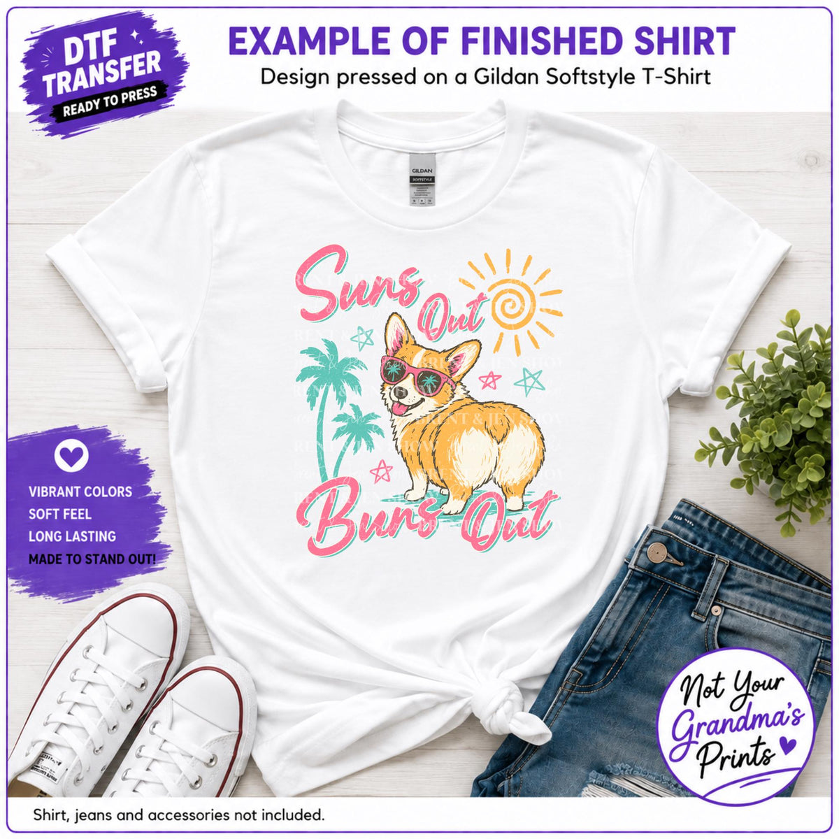Suns Out Buns Out Corgi DTF Transfer (Ready-to-Press)