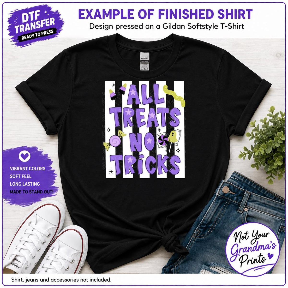 All Treats No Tricks DTF Transfer: Halloween Candy Print (Ready-to-Press)