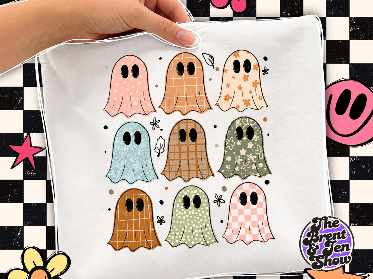 Patterned Ghosts DTF Transfer: Floral, Plaid, Check Prints (Ready-to-Press)