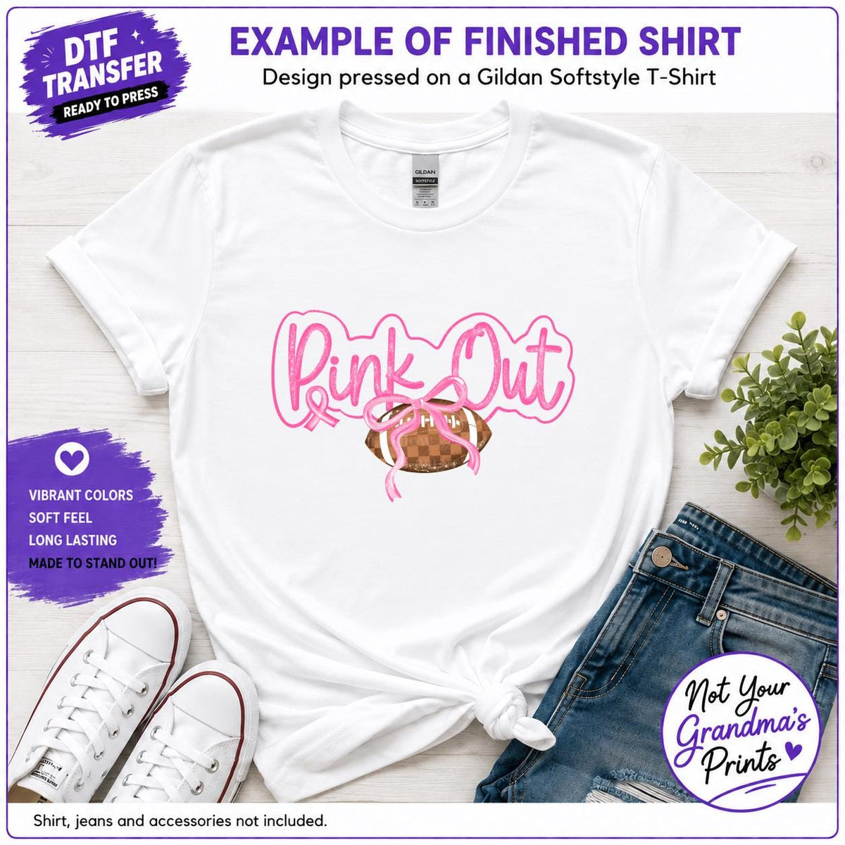 Pink Out Football DTF Transfer: Breast Cancer Awareness Design (Ready-to-Press)