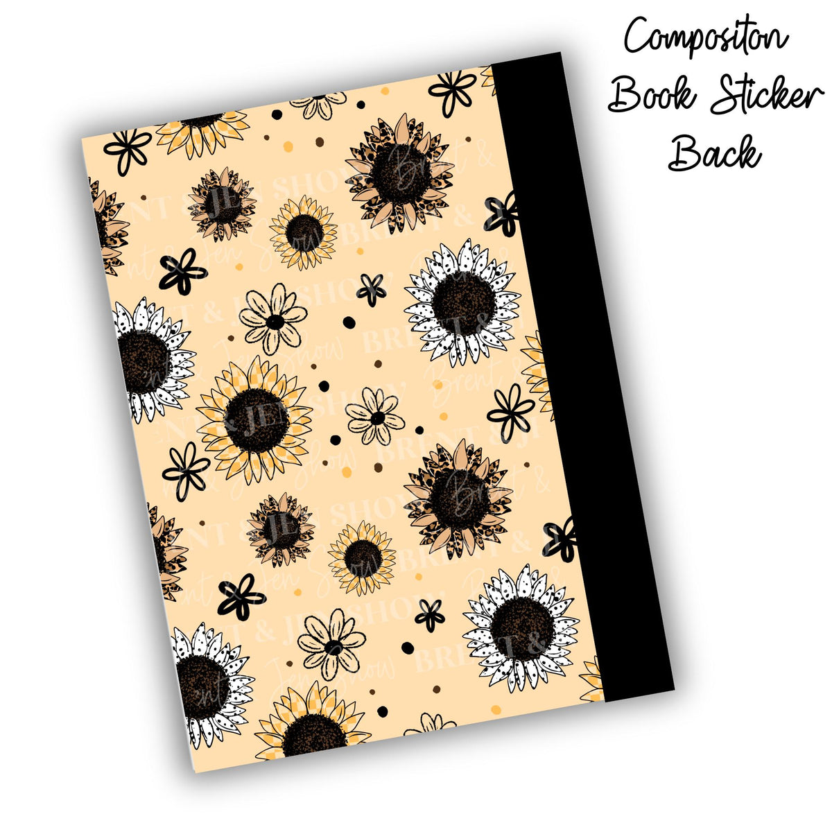 Sunflower Floral Composition Notebook Cover Stickers, Vinyl Front Back Set