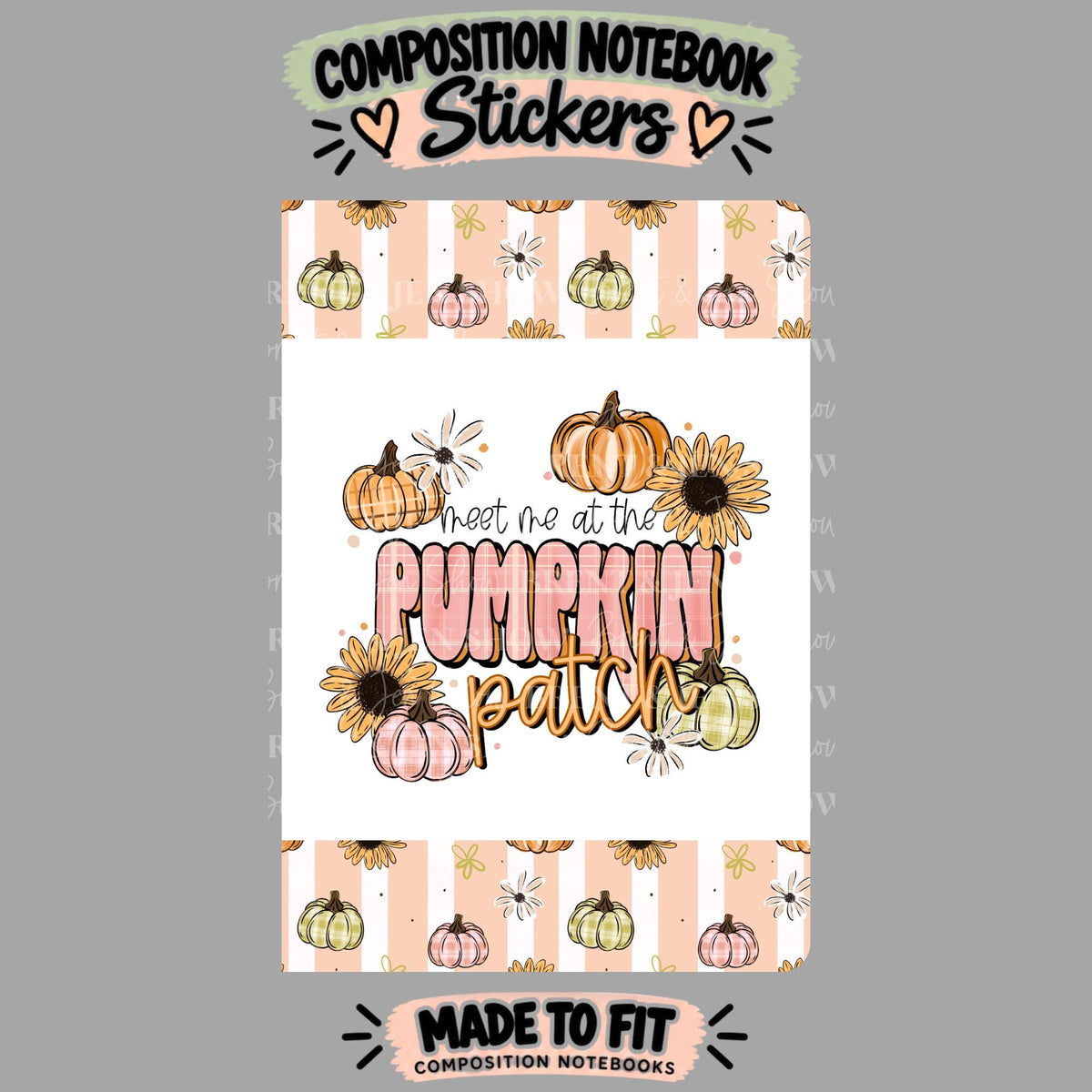 Pumpkin Patch Composition Notebook Cover Stickers, Vinyl Front Back Set