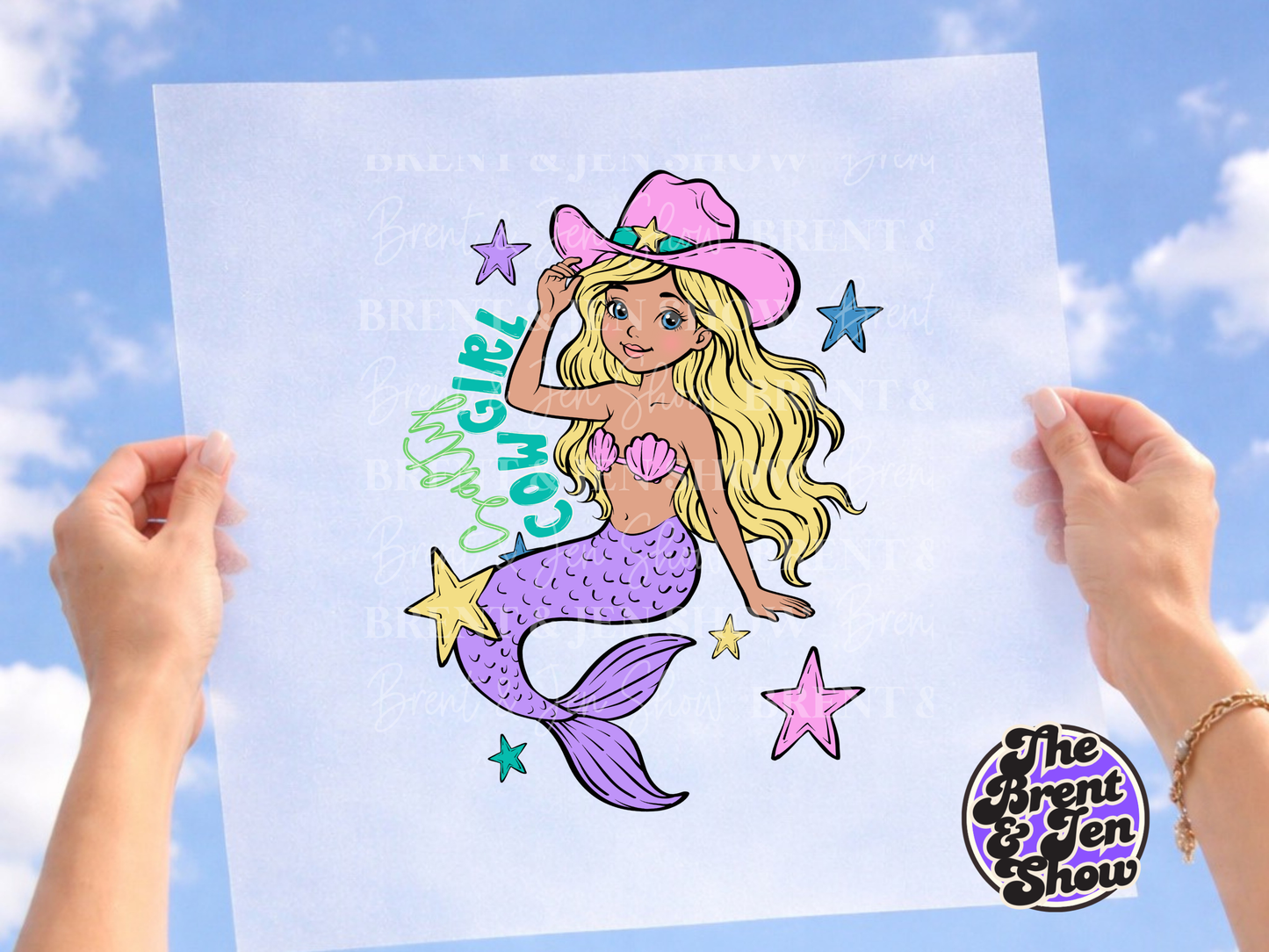 Salty Cowgirl Blonde Mermaid DTF or Sublimation Heat Transfer