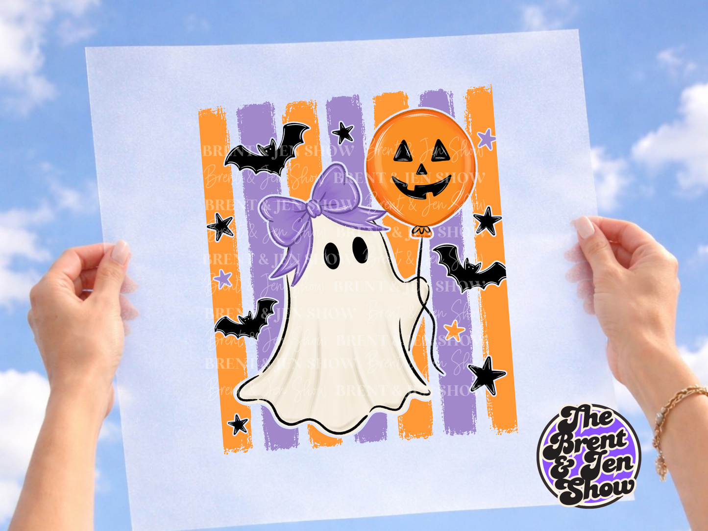 Striped Ghost With Balloon DTF/Sublimation Transfer, Ready to Press