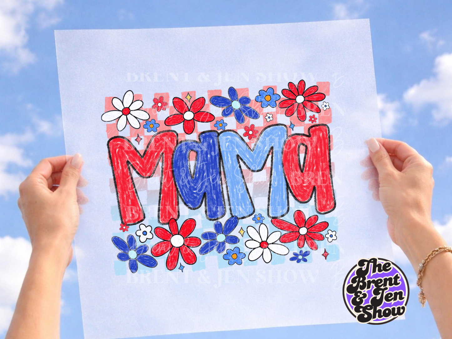 Mama, Red White & Blue Floral Transfer DTF/Sublimation
