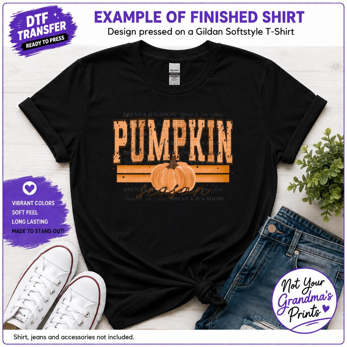 Pumpkin Season DTF Transfer: Distressed Typography, Ready-to-Press (Physical Transfer)