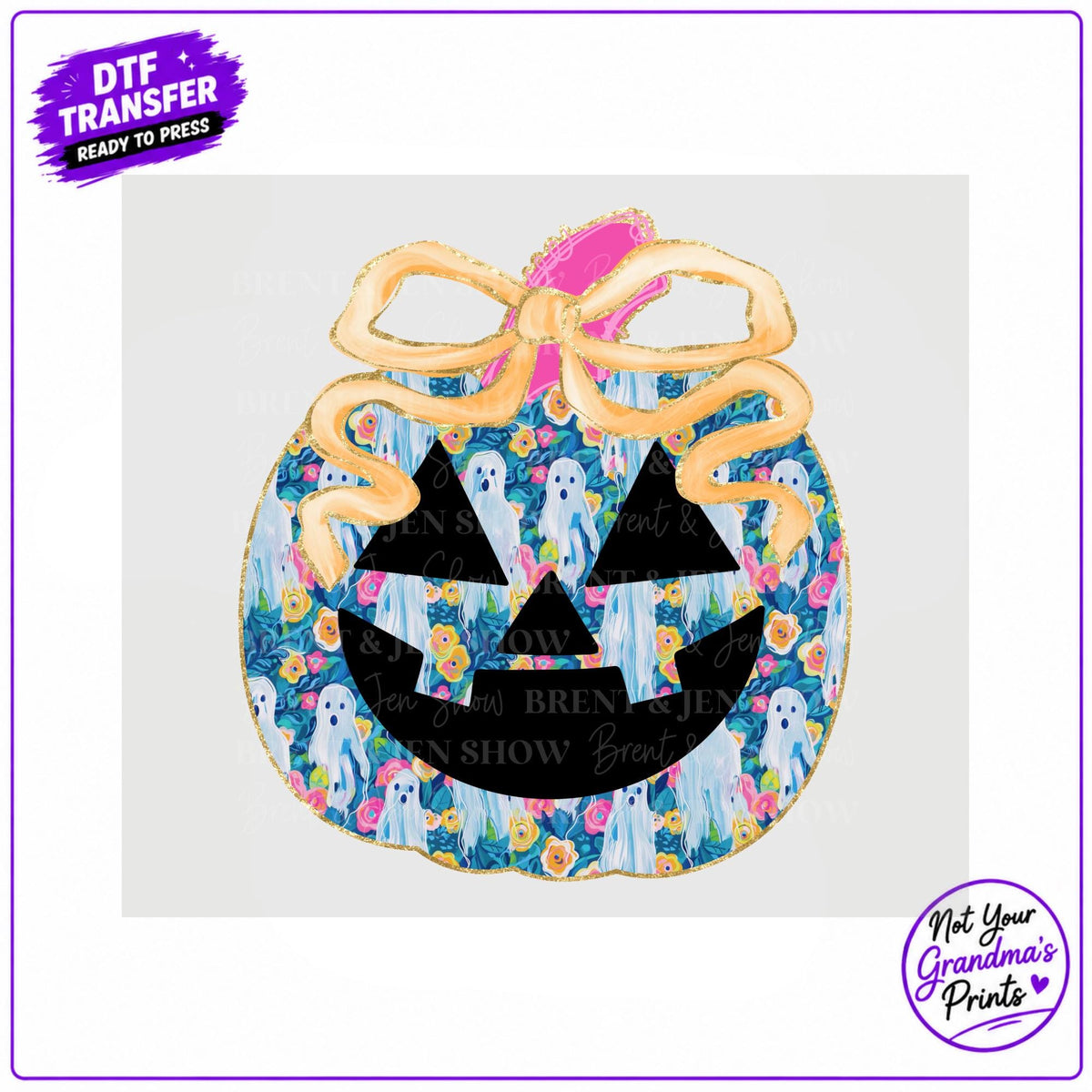Floral Ghost Pumpkin DTF Transfer (Ready-to-Press)