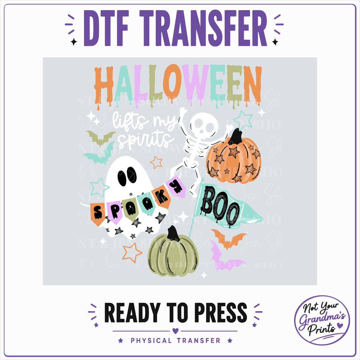 Halloween DTF Transfer: Ghost, Skeleton, Pumpkin (Ready-to-Press)