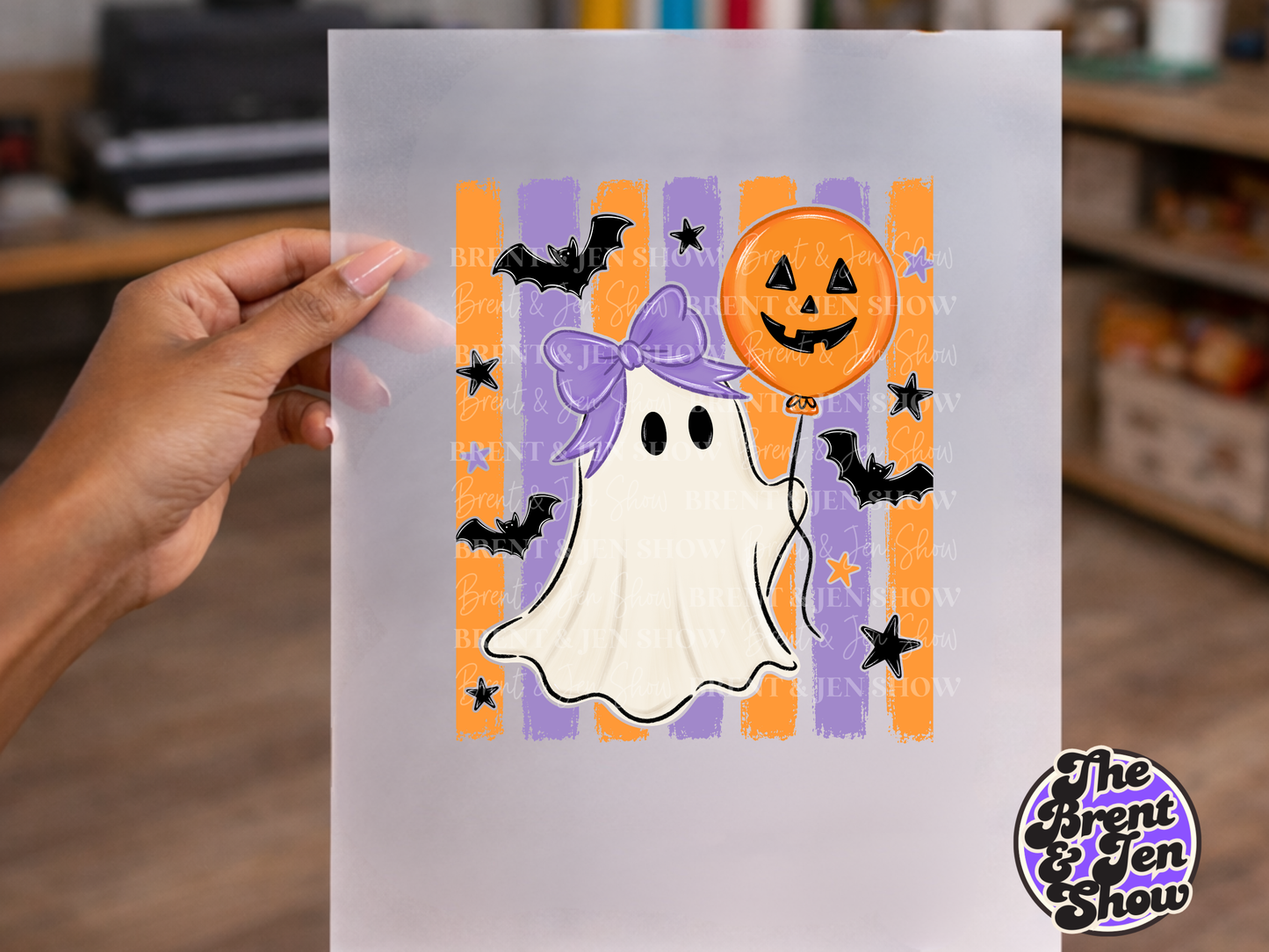 Striped Ghost With Balloon DTF/Sublimation Transfer, Ready to Press