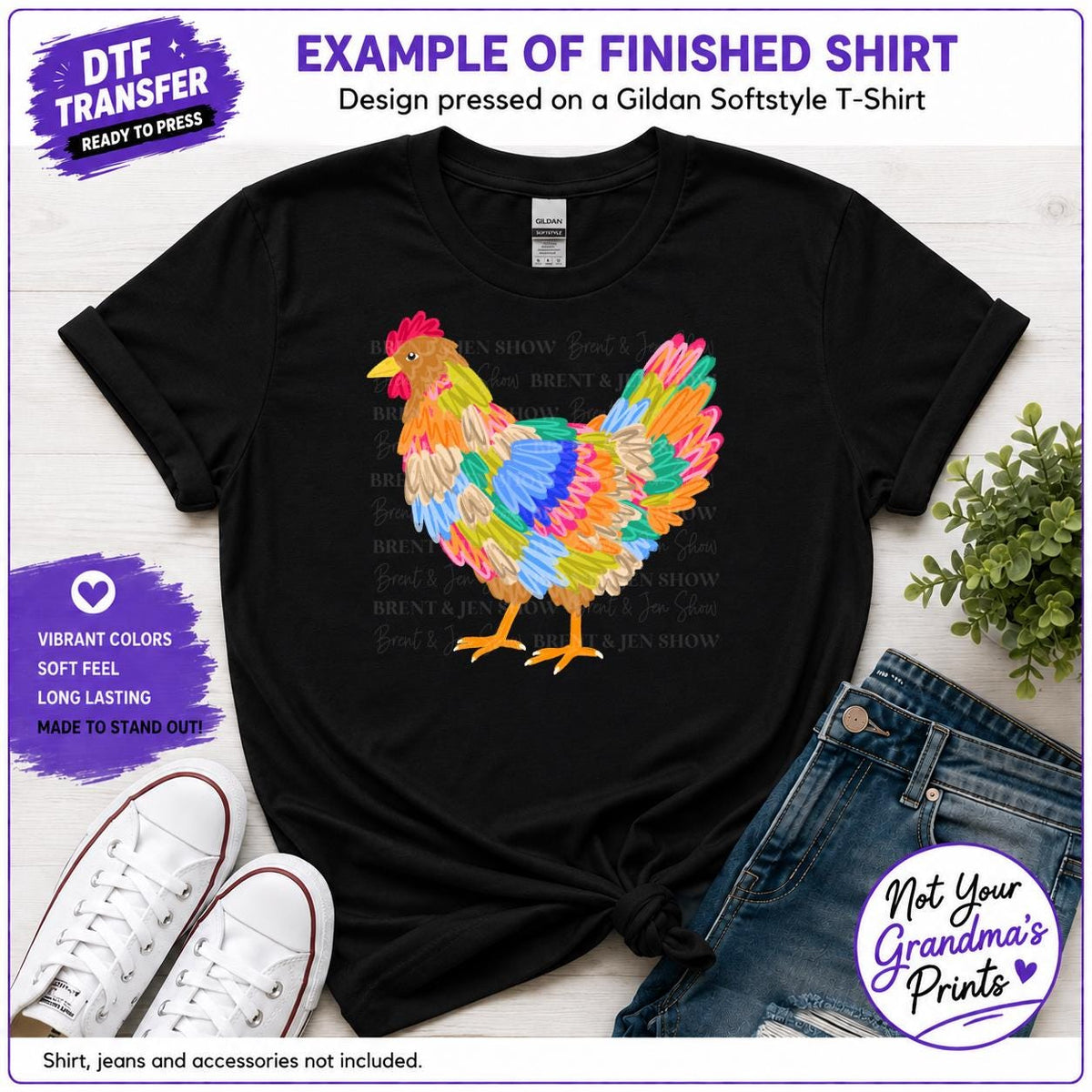 Colorful Rooster DTF Transfer Print (Ready-to-Press)