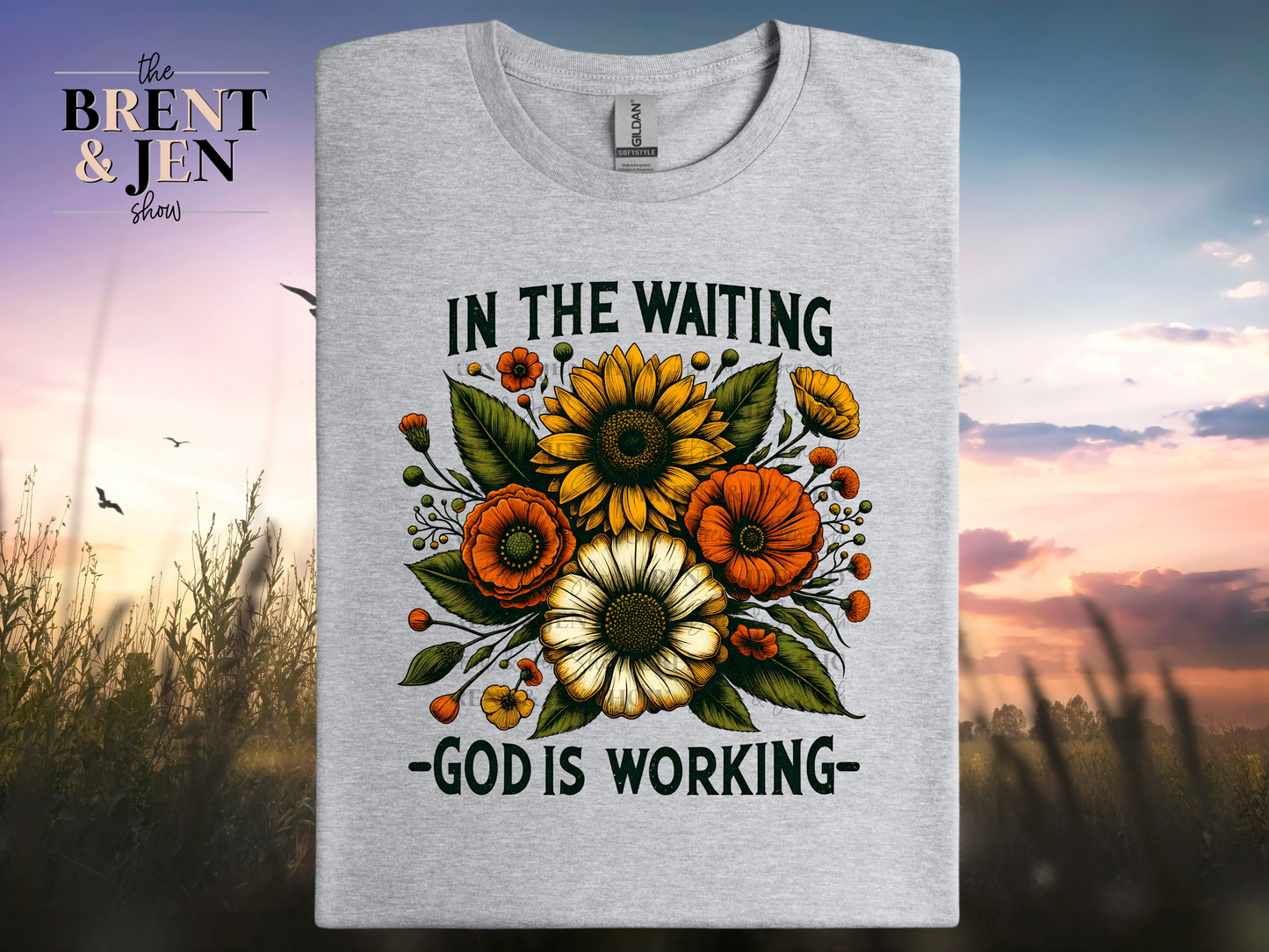 In The Waiting, God is Working, Floral Religious T-Shirt
