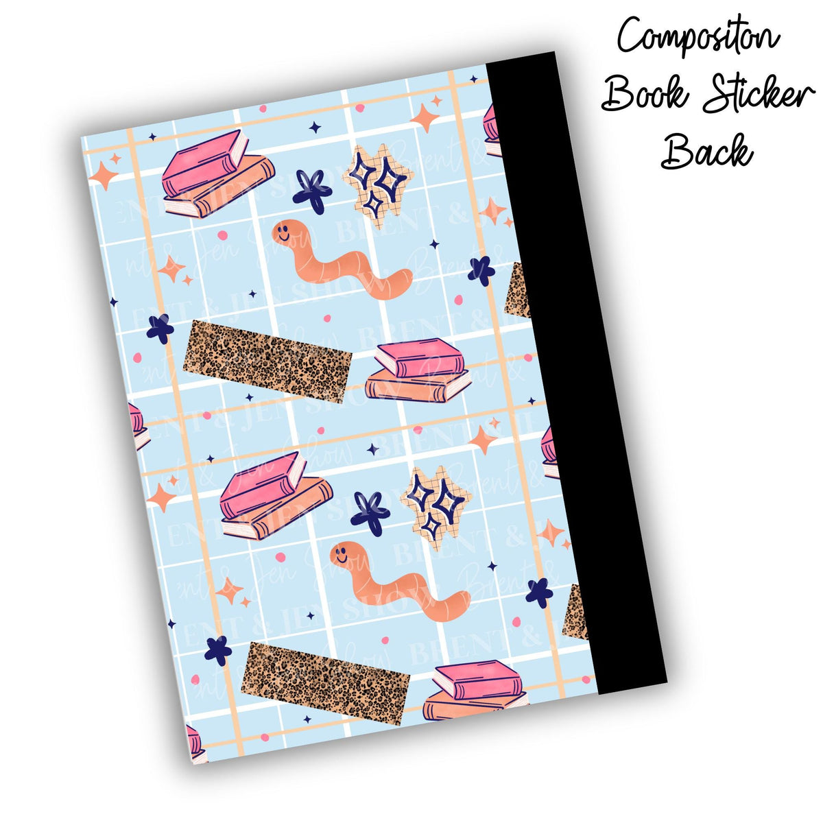 Book Worm Composition Notebook Cover Stickers, Vinyl Front Back Set