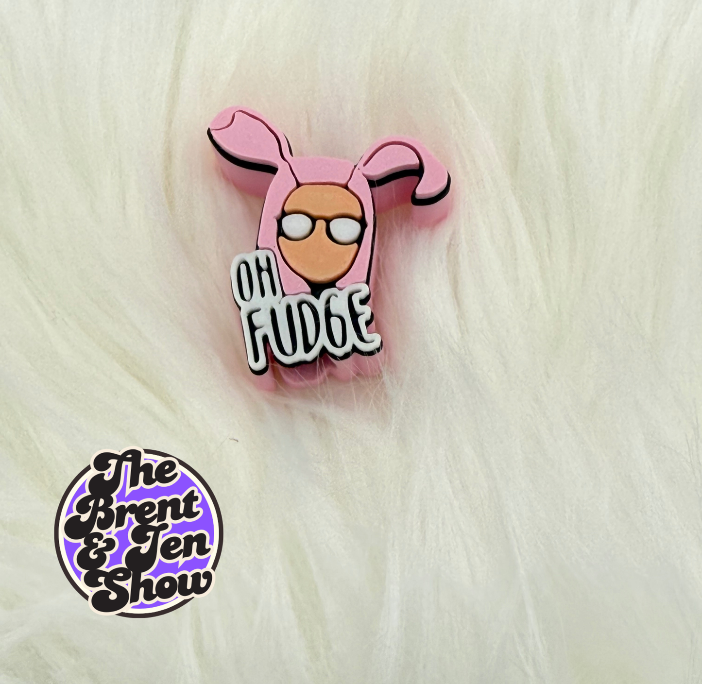 OH FUDGE Pink Bunny Suit Straw Topper