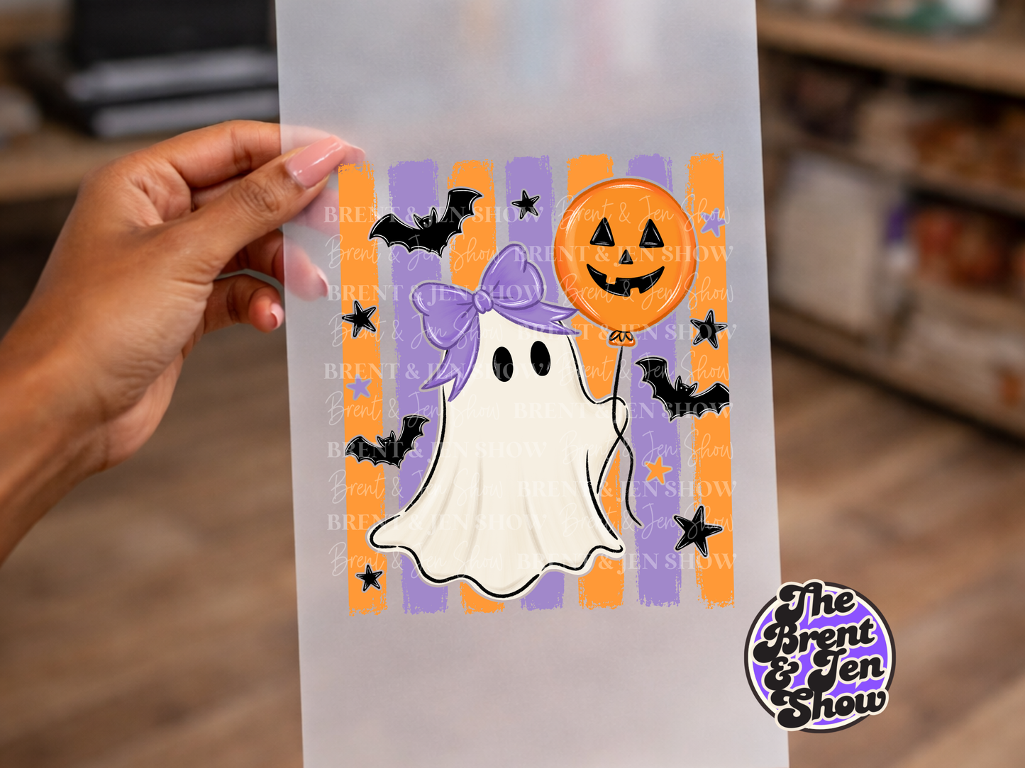 Striped Ghost With Balloon DTF/Sublimation Transfer, Ready to Press
