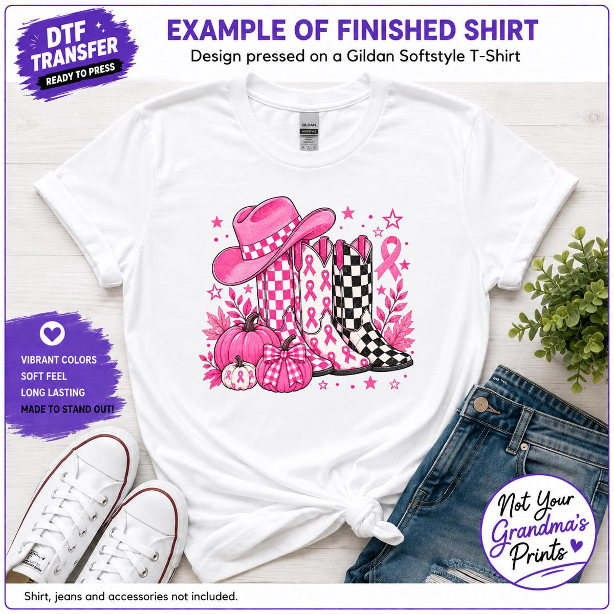 Breast Cancer Awareness, Pink Ribbon Cowgirl Boots DTF Transfer