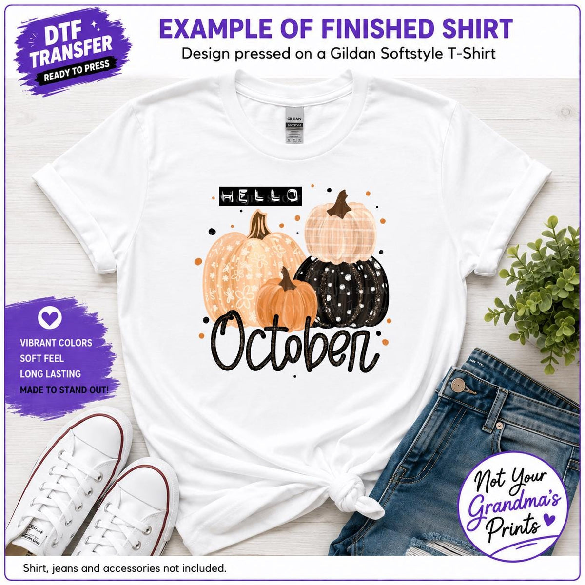 October Pumpkins DTF Transfer: Ready-to-Press Physical Print